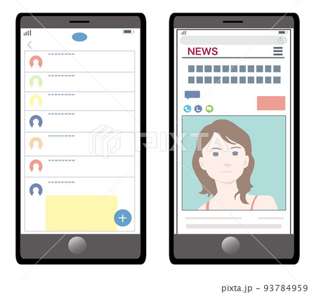 スマホの画面のイラスト【ニュースサイト・SNSアプリ・芸能・話題・情報社会・コメント】 93784959