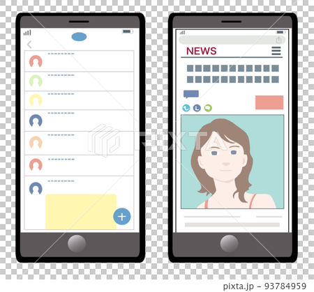 スマホの画面のイラスト【ニュースサイト・SNSアプリ・芸能・話題・情報社会・コメント】 93784959