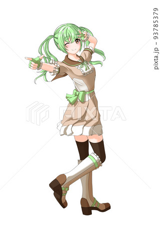 学園の夏服(ブラウン系制服)っぽい衣装を着た緑担当ツインテールの女の子 学園の夏服(ブラウン系制服)っぽい衣装を着た緑担当ツインテールの女の子 93785379