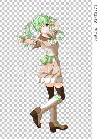 学園の夏服(ブラウン系制服)っぽい衣装を着た緑担当ツインテールの女の子 学園の夏服(ブラウン系制服)っぽい衣装を着た緑担当ツインテールの女の子 93785379