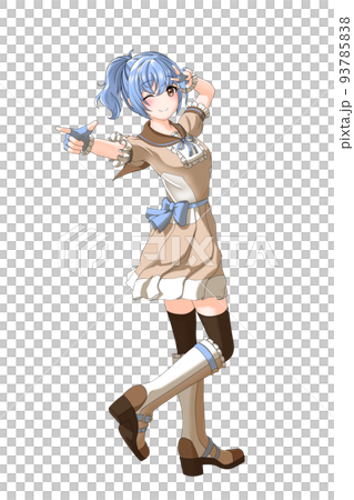 A girl with a blue ponytail wearing a school summer uniform (brown uniform). A girl with a blue ponytail wearing a school summer uniform (brown uniform). 93785838