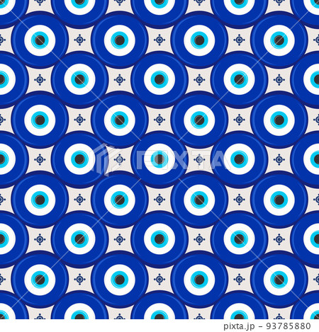 Evil eye ethnic pattern. Mystic greek blue amulet. Turkish traditional print. Symbol of protection. Vector seamless background. 93785880