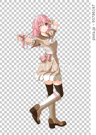 A girl with long hair who is in charge of pink wearing a school summer uniform (brown uniform). 93786197