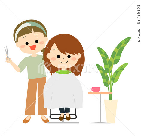 美容師に髪をカットしてもらう女性 美容師に髪をカットしてもらう女性 93786201