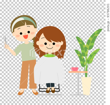 美容師に髪をカットしてもらう女性 美容師に髪をカットしてもらう女性 93786201