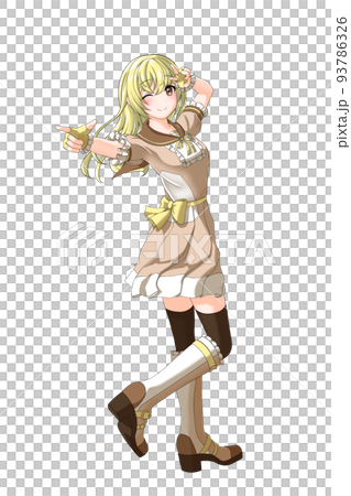 A girl with long yellow hair who wears a school summer uniform (brown uniform). 93786326