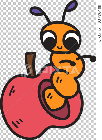 Hand Drawn cute worm on apple illustration on transparent background Hand Drawn cute worm on apple illustration on transparent background 93786489