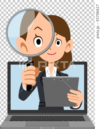 A woman in a suit investigating online 93786627