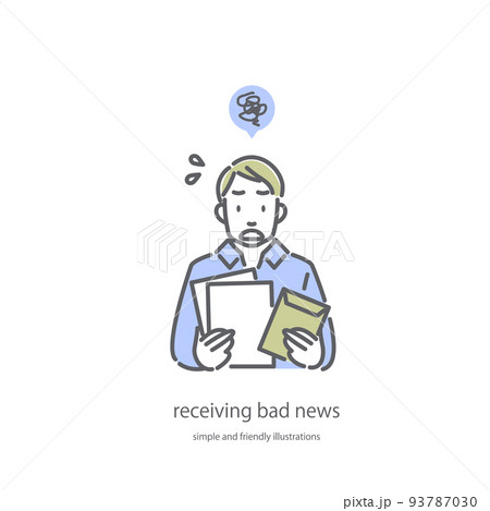 書類を受け取る男性　ショックを受ける　シンプルでお洒落な線画イラスト 93787030