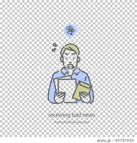 書類を受け取る男性　ショックを受ける　シンプルでお洒落な線画イラスト 93787030