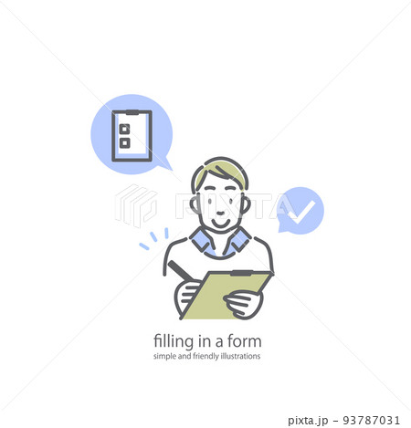 用紙に記入する男性 シンプルでお洒落な線画イラスト 用紙に記入する男性 シンプルでお洒落な線画イラスト 93787031