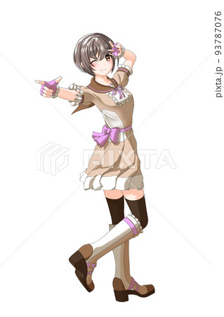 【自然な髪色】学園の夏服（ブラウン系制服）っぽい衣装を着た紫担当ショートカットの女の子 93787076