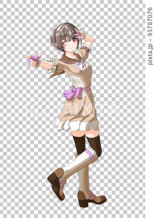 【自然な髪色】学園の夏服（ブラウン系制服）っぽい衣装を着た紫担当ショートカットの女の子 93787076