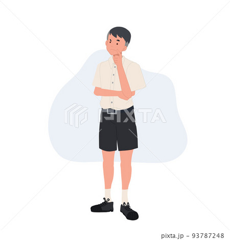 Full length of Thai student boy is thinking. figure out the problem. Vector illustration Full length of Thai student boy is thinking. figure out the problem. Vector illustration 93787248