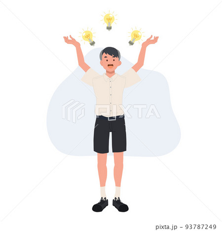 thinking concept, idea innovation, cute Thai student boy with many lightblup above. vector illustration thinking concept, idea innovation, cute Thai student boy with many lightblup above. vector illustration 93787249