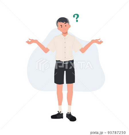 Full length of Thai student boy is confuse, don't understand. vector illustration 93787250