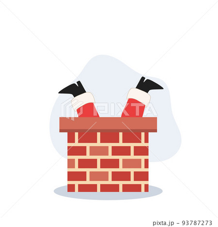 Santa claus with sack of gift box is tring to get in chimney. Vector illustration. Santa claus with sack of gift box is tring to get in chimney. Vector illustration. 93787273