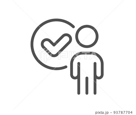 Verification person line icon. Accepted man sign. Approved symbol. Quality design element. Linear style verification person icon. Editable stroke. Vector 93787704