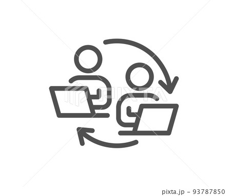Teamwork process line icon. Remote office sign. Team employees symbol. Quality design element. Linear style teamwork process icon. Editable stroke. Vector 93787850