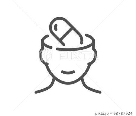 Depression treatment line icon. Headache pill sign. Mental health symbol. Quality design element. Linear style depression treatment icon. Editable stroke. Vector 93787924