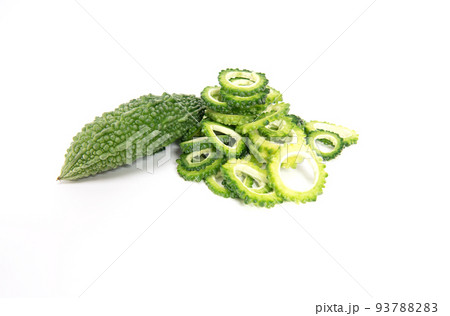 Sliced bitter gourd isolated on white background. 93788283