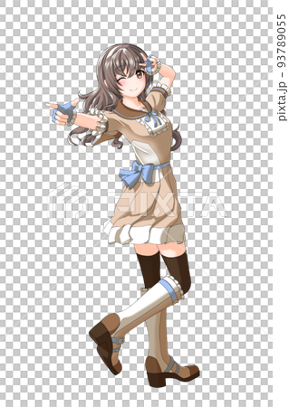 [Natural hair color] Girl with blue curly hair wearing a school summer uniform (brown uniform) 93789055