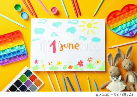 Concept of World Children's Day on orange background 93789523