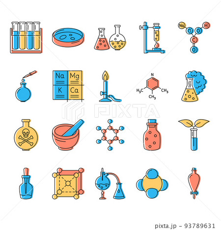 Chemistry icon set in colored line style 93789631