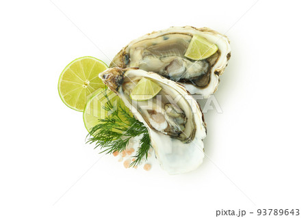 Concept of delicious seafood, oysters isolated on white background Concept of delicious seafood, oysters isolated on white background 93789643