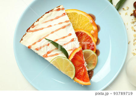 Concept of tasty dessert with meringue pie with citrus, top view Concept of tasty dessert with meringue pie with citrus, top view 93789719