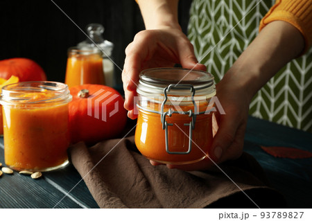 Concept of tasty food with pumpkin jam 93789827