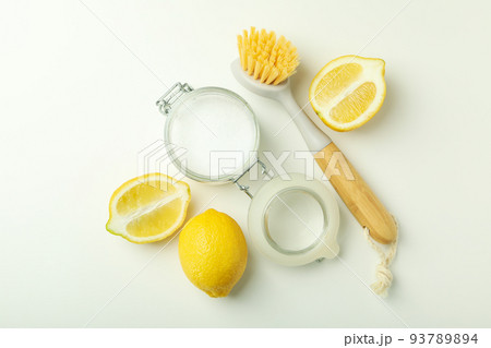 Concept of cleaning products or household cleaners, top view Concept of cleaning products or household cleaners, top view 93789894