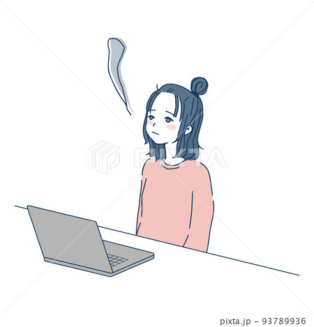 パソコンの前で無気力な女性のイラスト 93789936