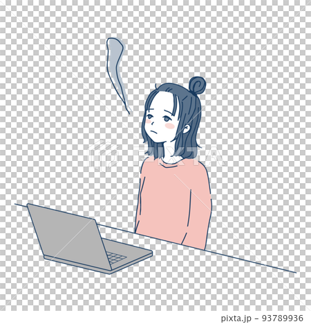 パソコンの前で無気力な女性のイラスト 93789936