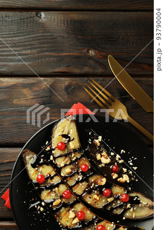 Concept of tasty dessert, grilled banana, space for text 93790004