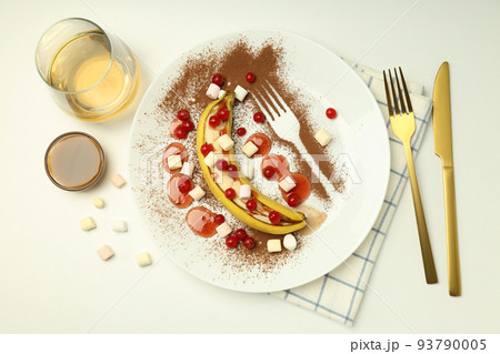 Banana dessert on white background, top view 93790005