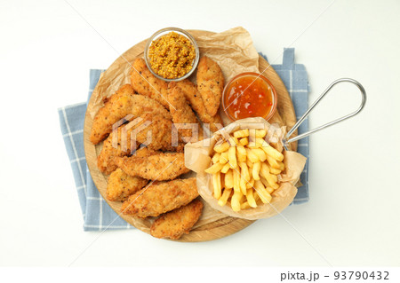 Concept of tasty food with chicken strips, top view 93790432