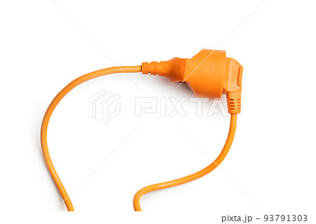 Connected orange electric plug isolated on white background. Connected orange electric plug isolated on white background. 93791303