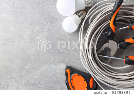 Concept of electrician tools, space for text 93792392