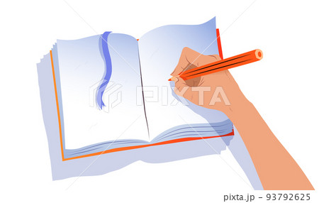 Hand writing in notebook with pencil Hand writing in notebook with pencil 93792625