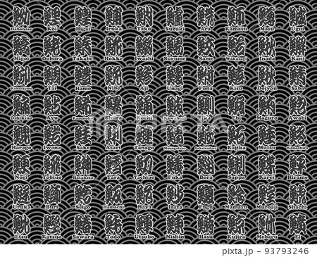 魚辺 漢字 青海波 ローマ字 黒色 魚辺 漢字 青海波 ローマ字 黒色 93793246