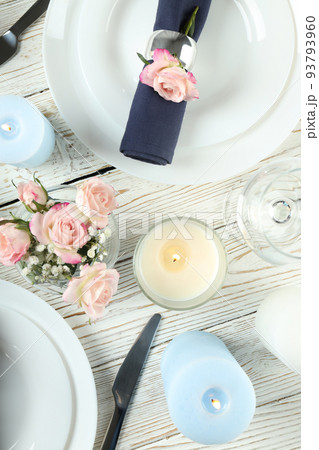 Concept of table setting with aroma candles Concept of table setting with aroma candles 93793960