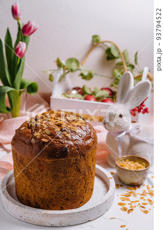 Festive easter table setting with traditional meal at home 93794522