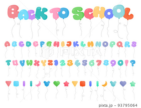 Funny balloon letters and numbers. Back to school ballon text 93795064