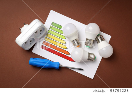 Concept of electrician or electrical tools, top view 93795223