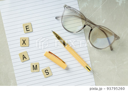 Concept of exams and tests, top view Concept of exams and tests, top view 93795260