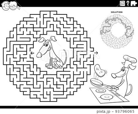 maze game with dog making pancakes coloring page 93796065