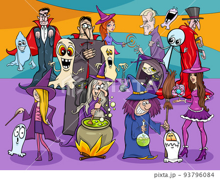cartoon halloween holiday scary characters group 93796084