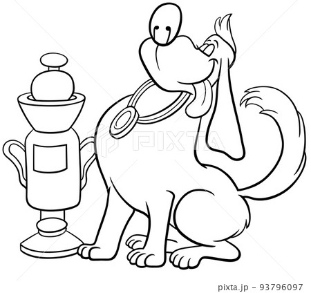 cartoon dog with a cup from the dog show coloring page 93796097