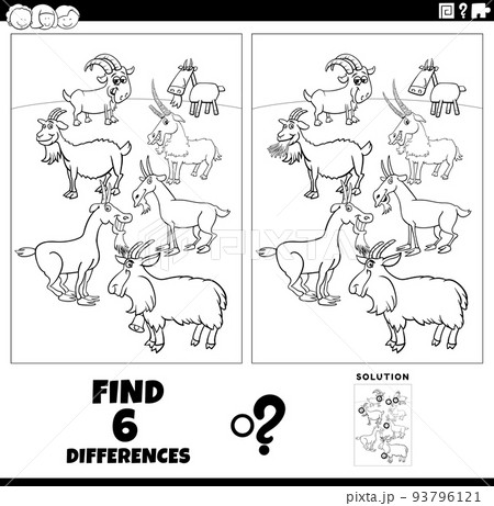 differences game with cartoon goats coloring page 93796121